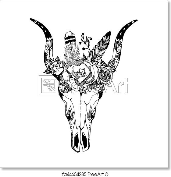 561x581 Free Art Print Of Boho Chic Image Fashion Illustration Wild Skull - Fashion Sketch Posters