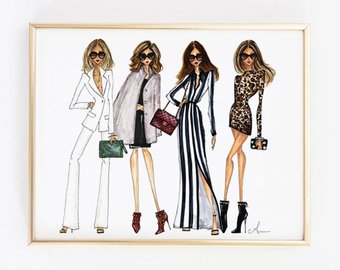 340x270 Fashion Illustration Print Dusty Rose Coffee Run - Fashion Sketch Prints