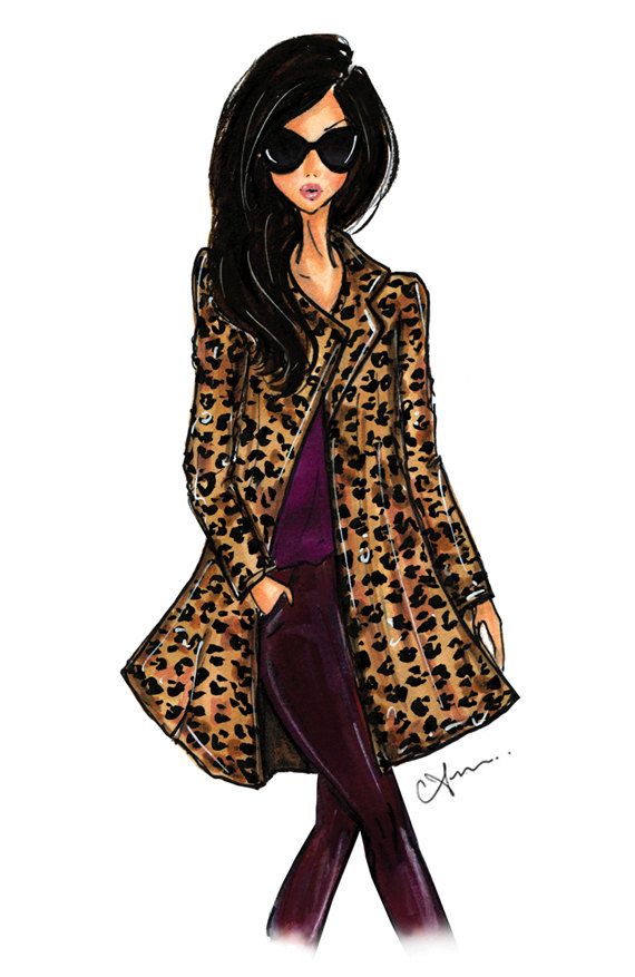570x877 Fashion Illustration Print Leopard Coat By Anumt On Etsy Art In - Fashion Sketch Prints