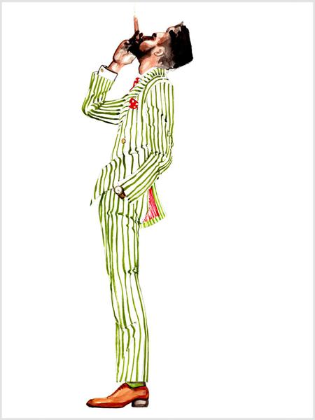 450x600 Fashion Illustration Print Of Gentleman With Cigar By Sjoukje - Fashion Sketch Prints