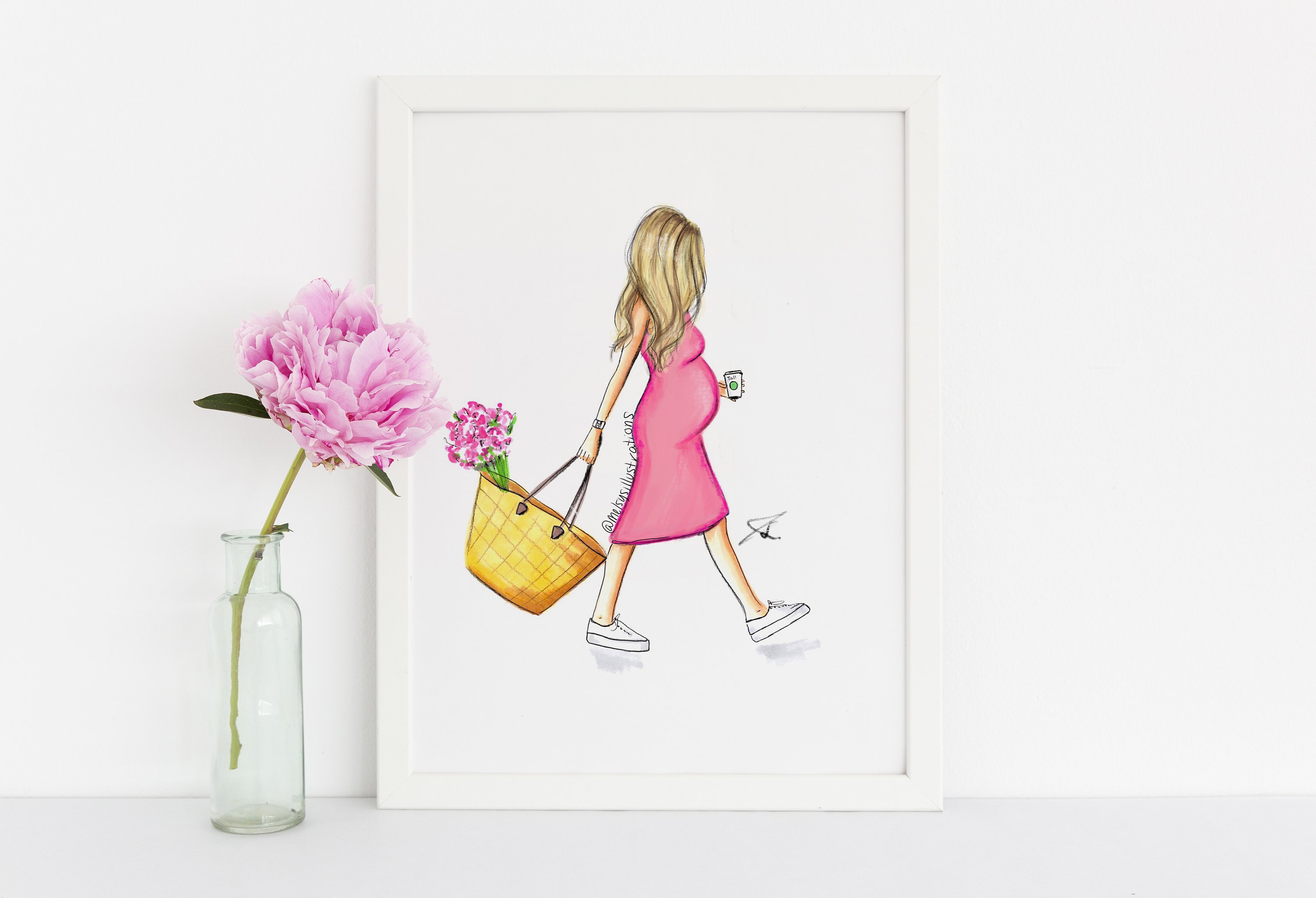 3000x2049 The Baby Bump Pink Dress Fashion Illustration Print Etsy - Fashion Sketch Prints