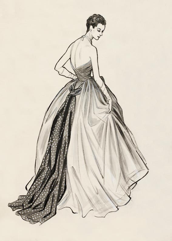 567x796 Victor Stiebel Ballgown Fashion Illustration (Custom Print) - Fashion Sketch Prints