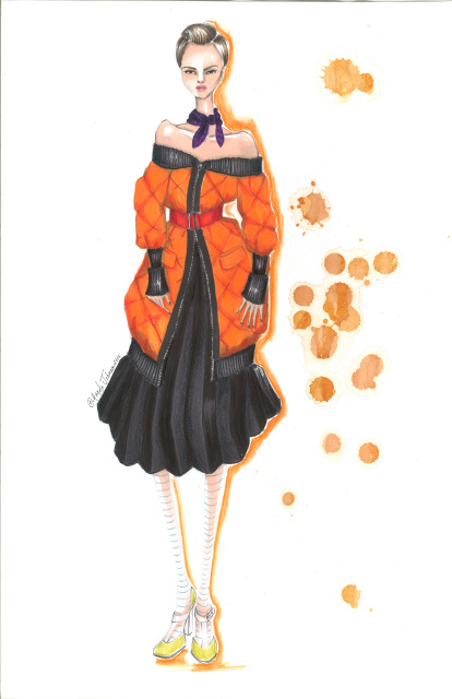 414x640 Orange Coat Fashion Sketch - Fashion Sketches