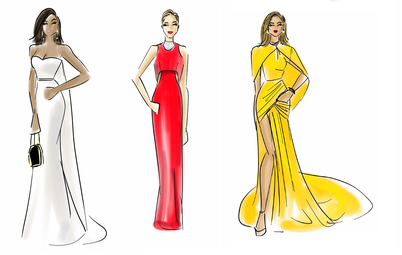 1366x867 Golden Globes Fashions From Chic Sketch Vanichi - Fashionista Sketches