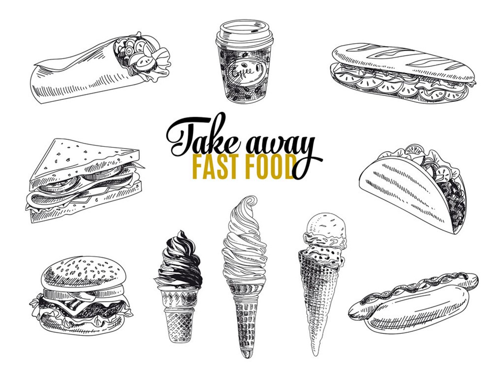 1024x768 Fast Food Sketch Picture Free Download Eps Files - Fast Food Sketch