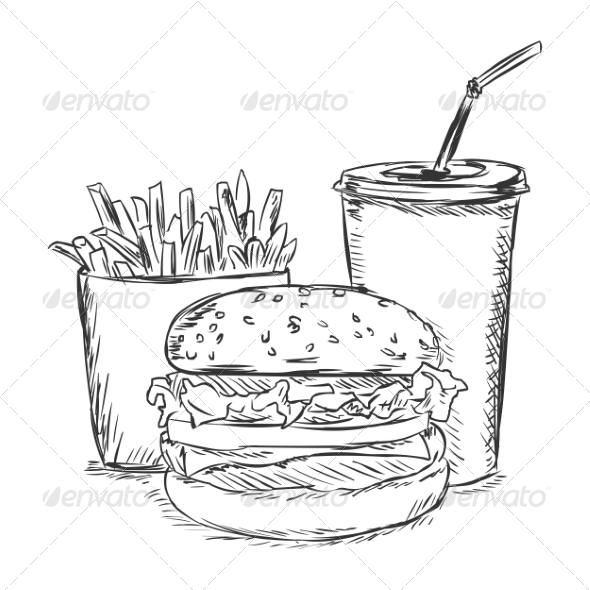 590x590 Fast Food Sketch By Nikiteev Graphicriver - Fast Food Sketch