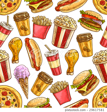 450x468 Fast Food Sketch Icons Seamless Pattern - Fast Food Sketch