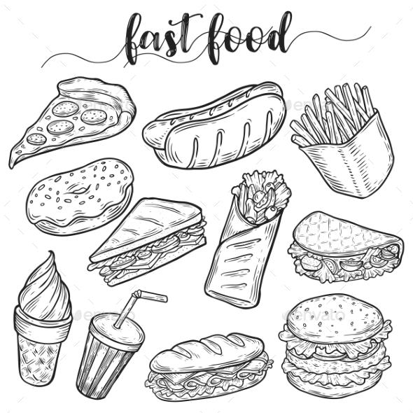 590x590 Fast Or Unhealthy Junk Food Sketches By Cookamoto Graphicriver - Fast Food Sketch