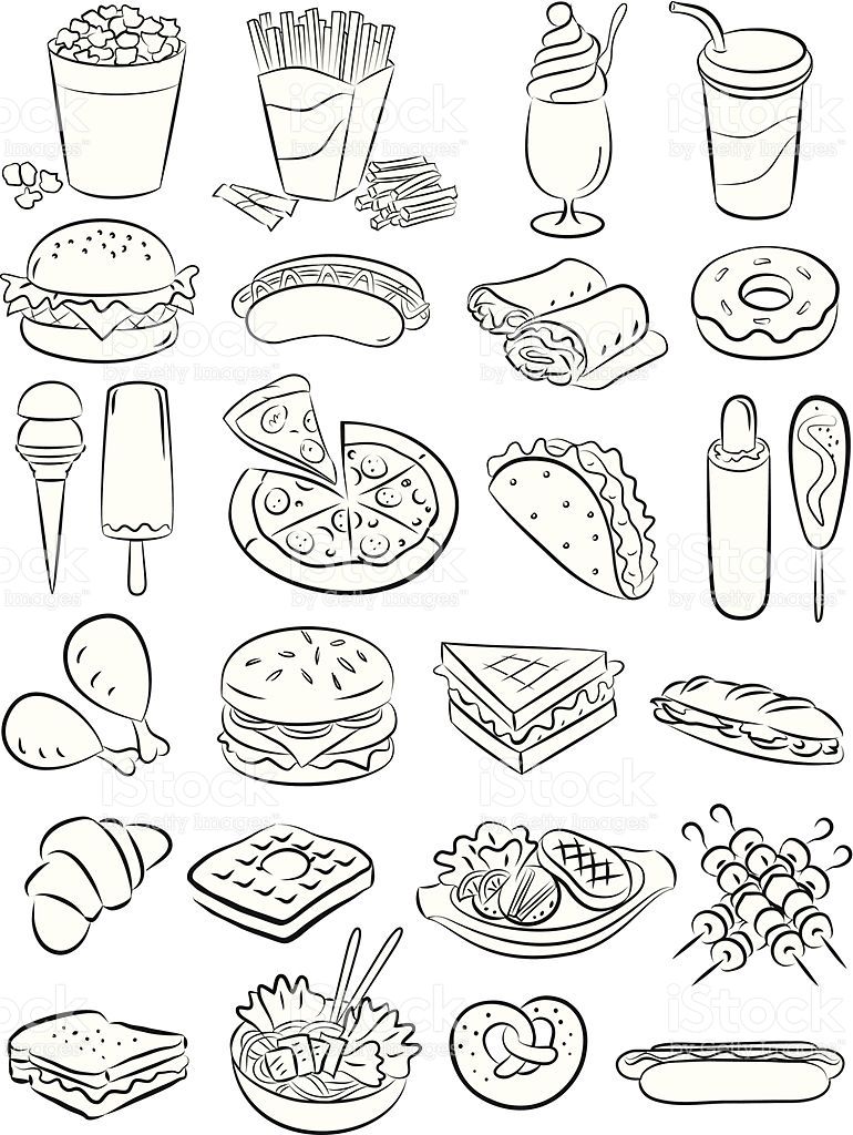 770x1024 Vector Illustration Of Fast Food Collection In Black And White - Fast Food Sketch