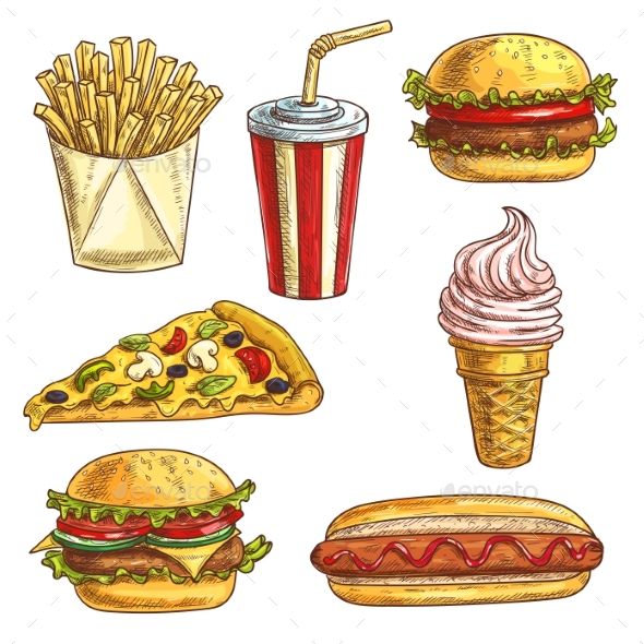 590x590 Fast Food Sketch Icons Set Food Vectors Art Food - Fast Food Sketch