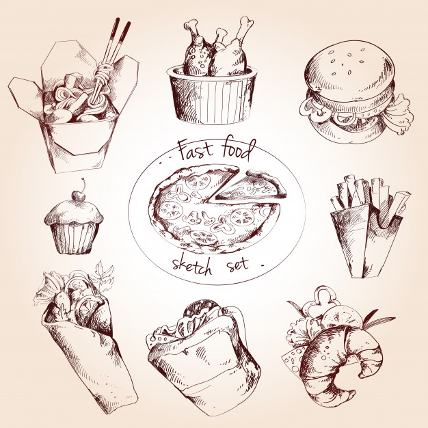 626x626 Fast Food Sketch Set Vector Free Download - Fast Sketch