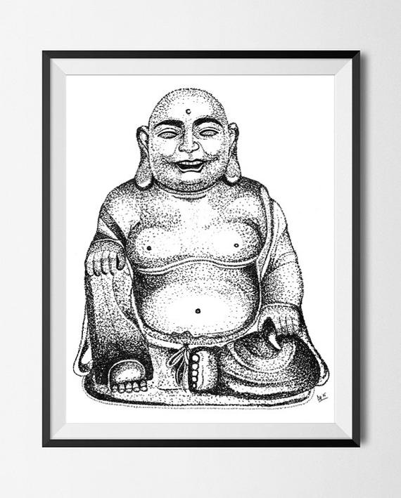 570x709 Fat Buddha Called Happy One Drawing Etsy - Fat Buddha Sketch