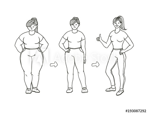 500x385 Vector Black And White Sketch Illustration Of How Fat Girl Loses - Fat Girl Sketch
