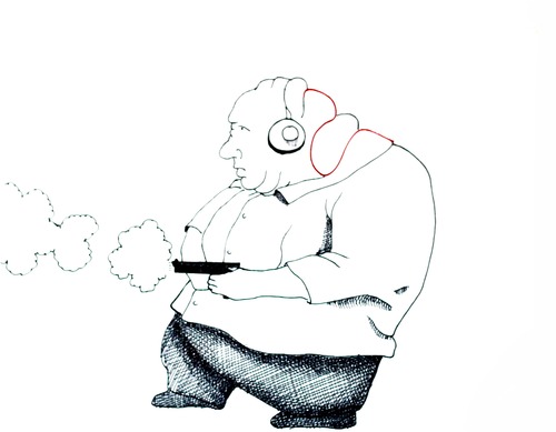 500x389 Fat Guy Shooting A Gun - Fat Guy Sketch