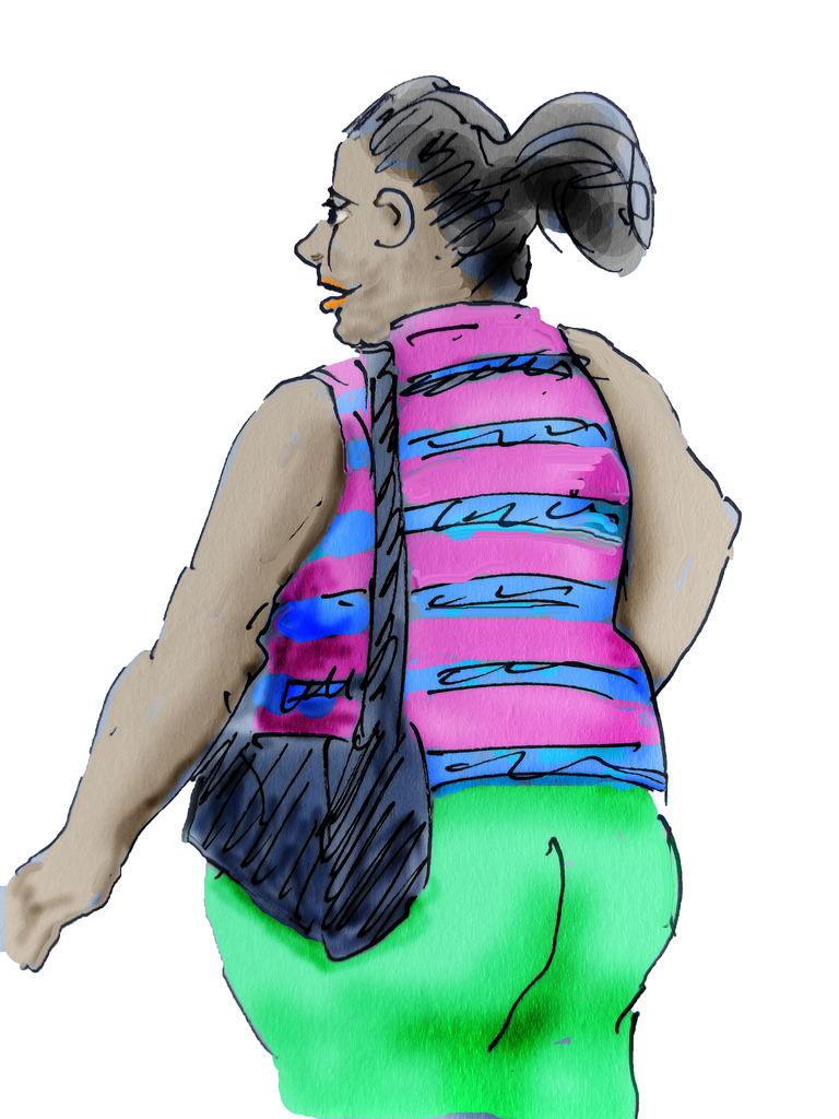 768x1024 Fat Lady Shopping From 30 Sketch Cartoon To Coloured - Fat Lady Sketch