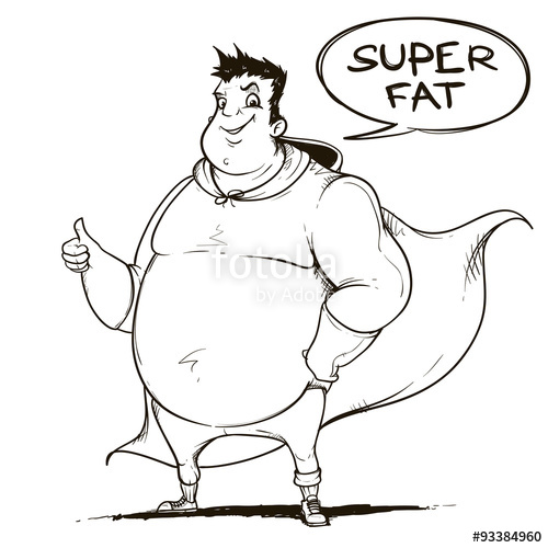 500x500 Fat Man Super Hero. Black And White. Sketch Style. Stock Image - Fat Man Sketch
