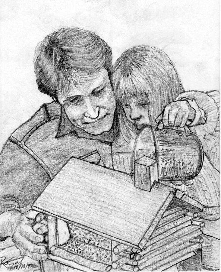 733x900 Father And Daughter Pencil Portrait Drawing By Romy Galicia - Father And Daughter Sketch