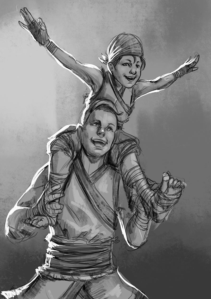 800x1131 Gin And Gwen Ironfist, Father And Daughter Sketch Commission For U - Father And Daughter Sketch