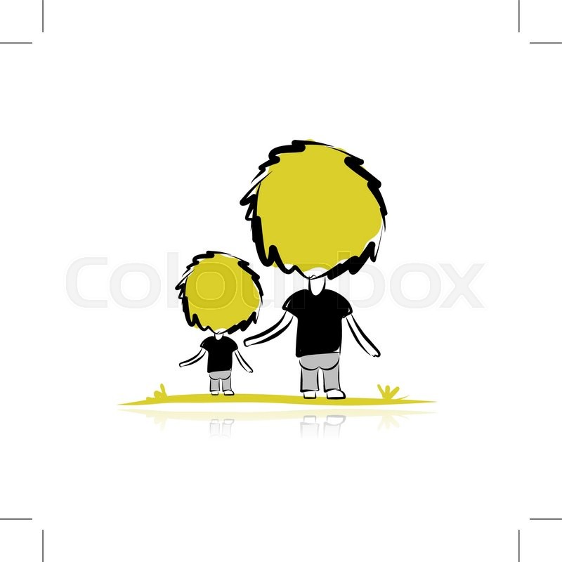 800x800 Family , Father And Son, Sketch For Your Design. Vector - Father And Son Sketch