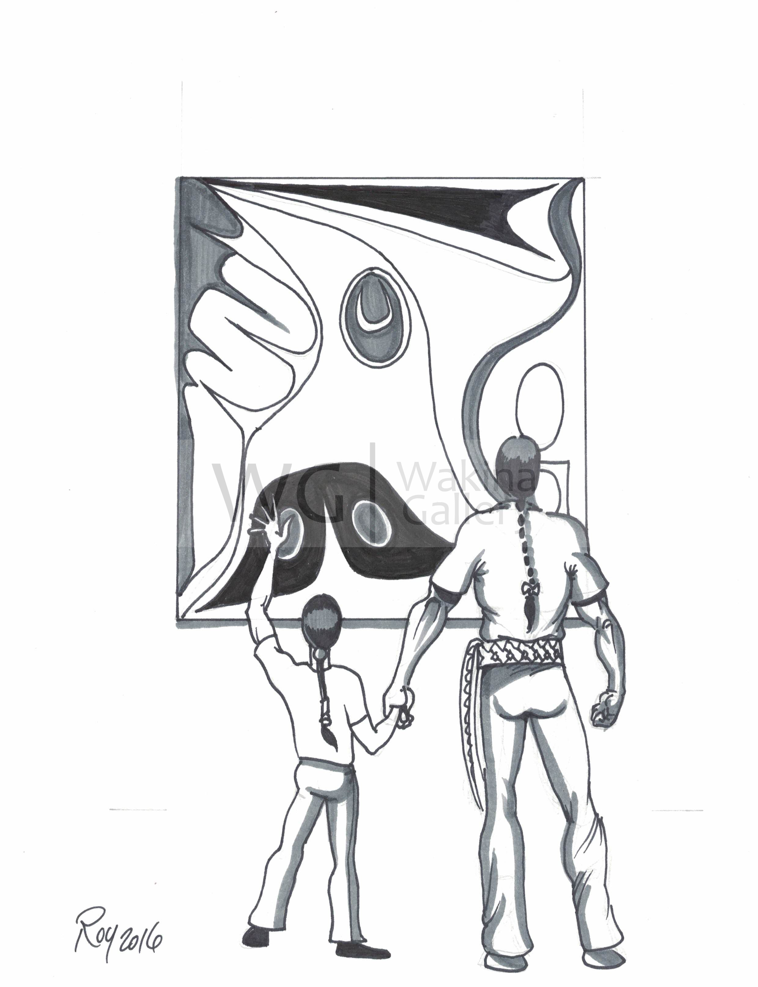 2479x3229 Father And Son By Bill Roy Ink On Paper Wakina Gallery - Father And Son Sketch