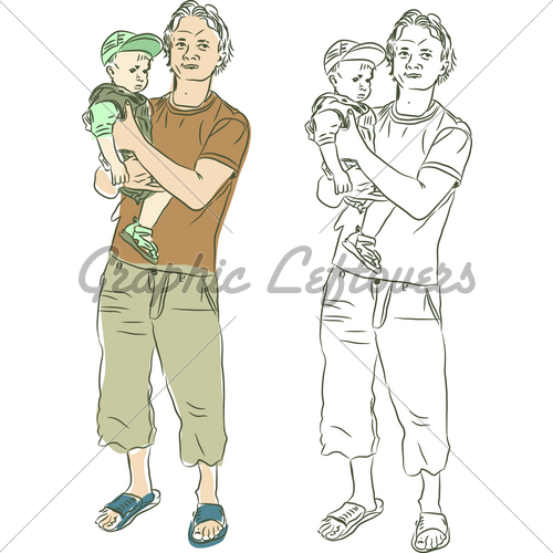 500x500 Vector Sketch Of Father And Son Concept Gl Stock Images - Father And Son Sketch