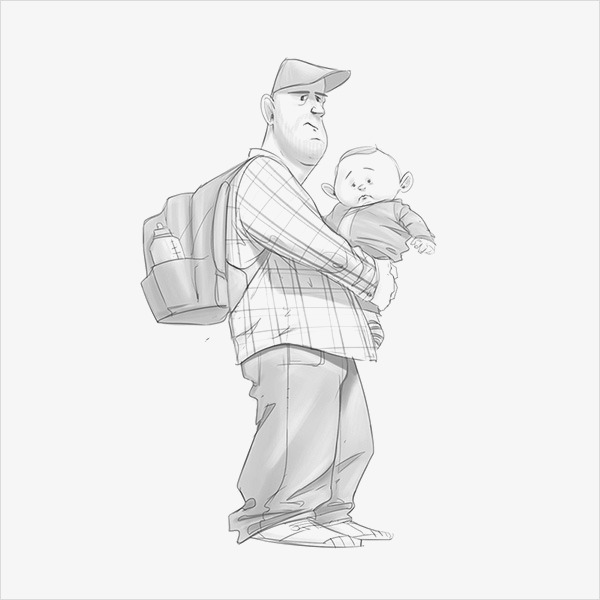600x600 Father And Son, Hand Drawn Pencil Illustration, Roles In Sketch - Father Sketch