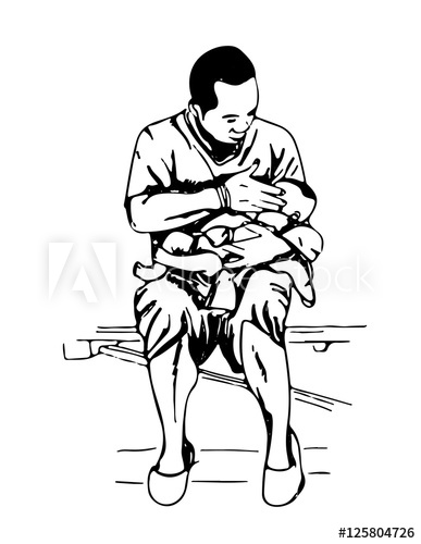 387x500 A Hand Drawn Sketch Of A Father Holding A Baby In His Arm - Father Sketch