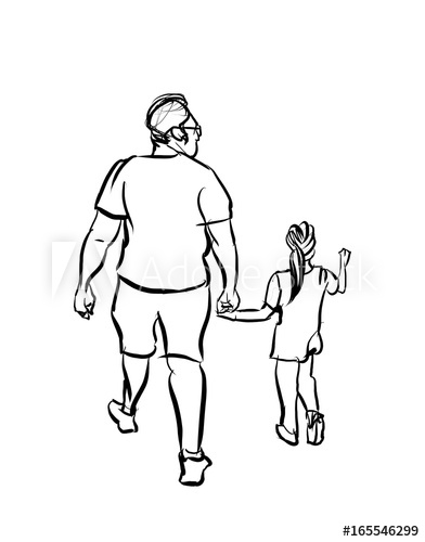 392x500 Father And Daughter Cartoon Sketch - Father Sketch