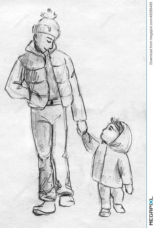 544x800 Father And Child Walking - Father Sketch