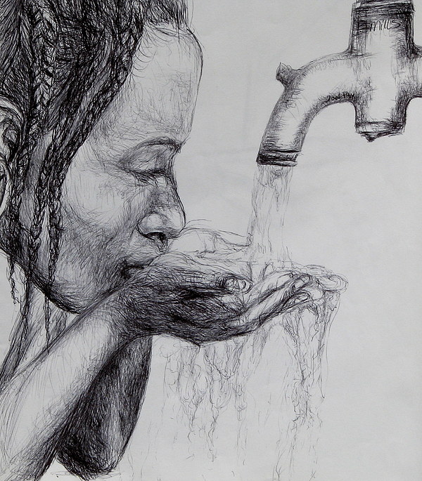600x685 Cool Drink From Faucet Drawing By Patrick Mills - Faucet Sketch