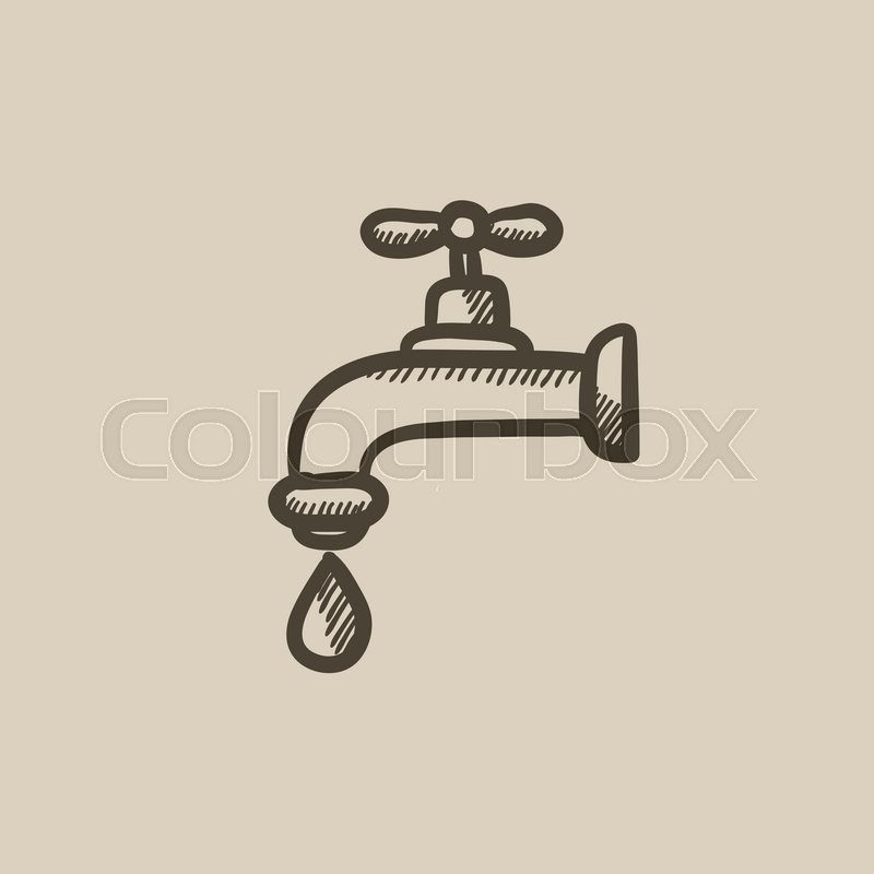 800x800 Faucet With Water Drop Vector Sketch Icon Isolated On Background - Faucet Sketch