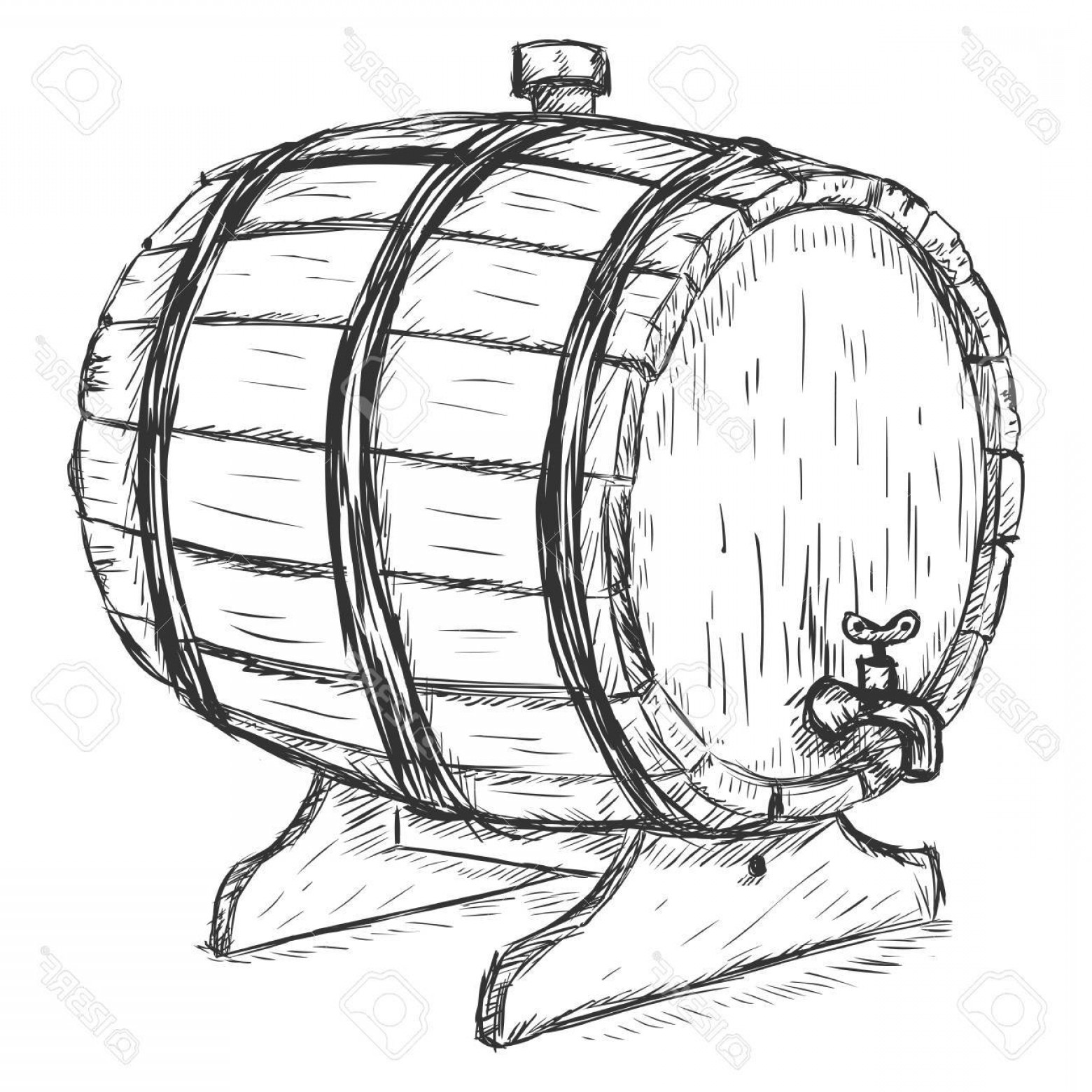 1560x1560 Photostock Vector Vector Sketch Illustration Wooden Wine Barrel - Faucet Sketch