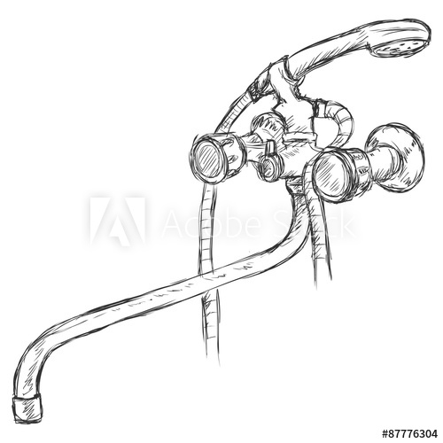 500x500 Vector Single Sketch Faucet With Shower - Faucet Sketch