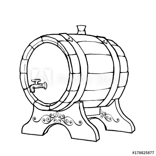 500x500 Vector Sketch Illustration Of A Wooden Wine Barrel With The Faucet - Faucet Sketch