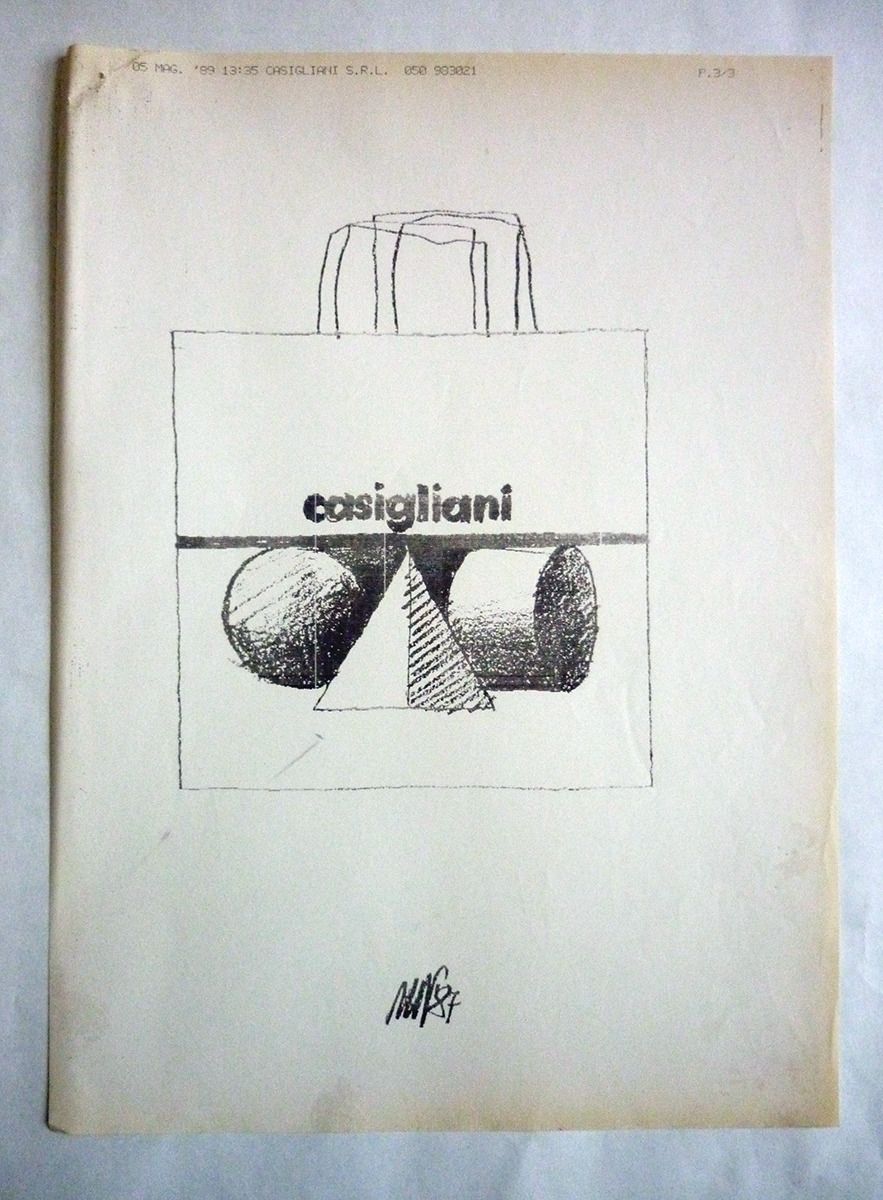 883x1200 Sketch By Massimo Vignelli Of Casigliani Shopping Bag Showing - Fax Sketch