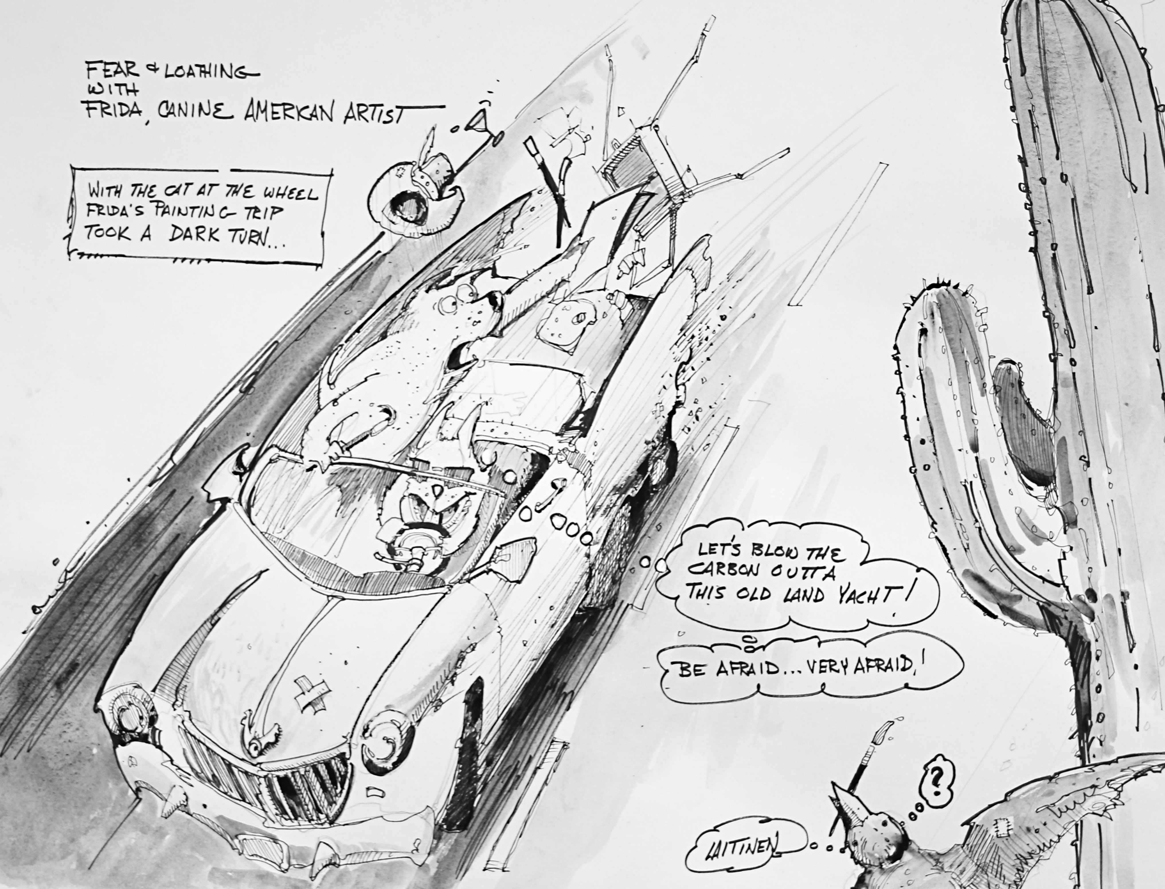 4064x3102 Fear And Loathing With Frida And The Cat - Fear And Loathing Sketch