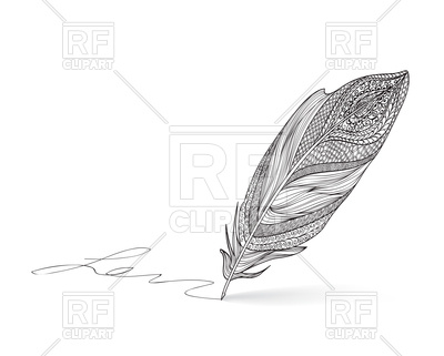 400x321 Feather Pen - Feather Pen Sketch