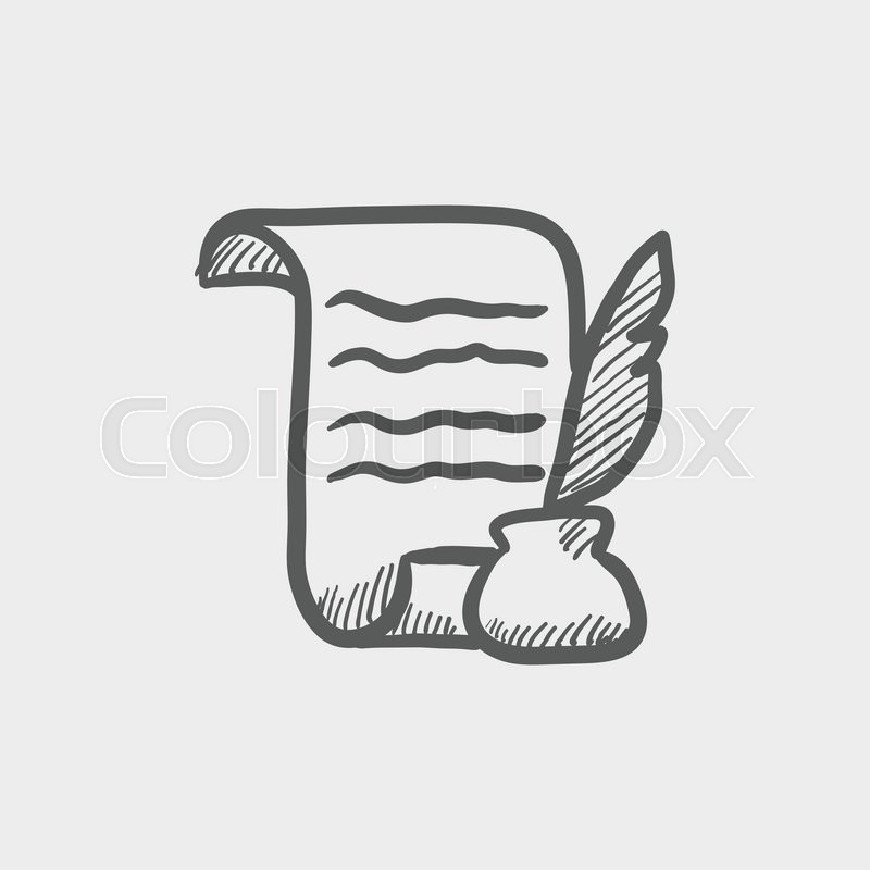 800x800 Paper Scroll With Feather Pen Sketch Icon For Web And Mobile. Hand - Feather Pen Sketch