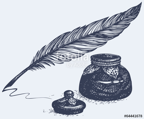 500x415 Quill Pen In Inkpot. Vector Sketch Stock Image And Royalty Free - Feather Pen Sketch