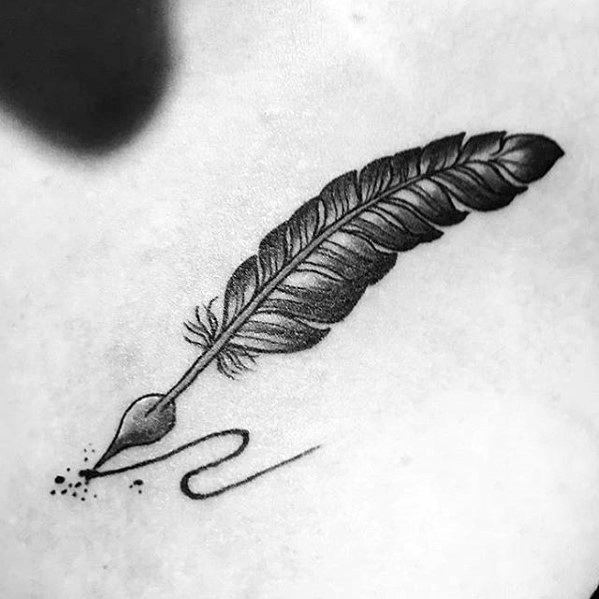 599x599 50 Quill Tattoo Designs For Men - Feather Pen Sketch