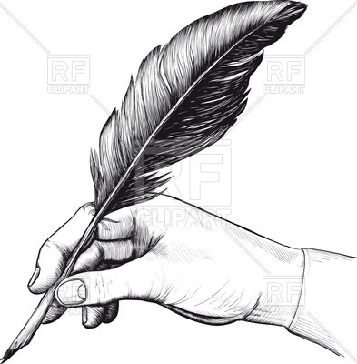 393x400 Vintage Drawing Of Hand With A Feather Pen Vector Image Vector - Feather Pen Sketch