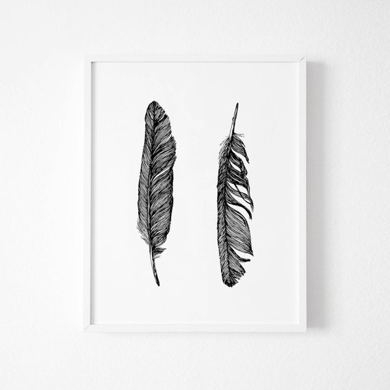 570x570 Feather Drawing Feather Sketch Framed Drawing Framed Sketch Etsy - Feather Sketch