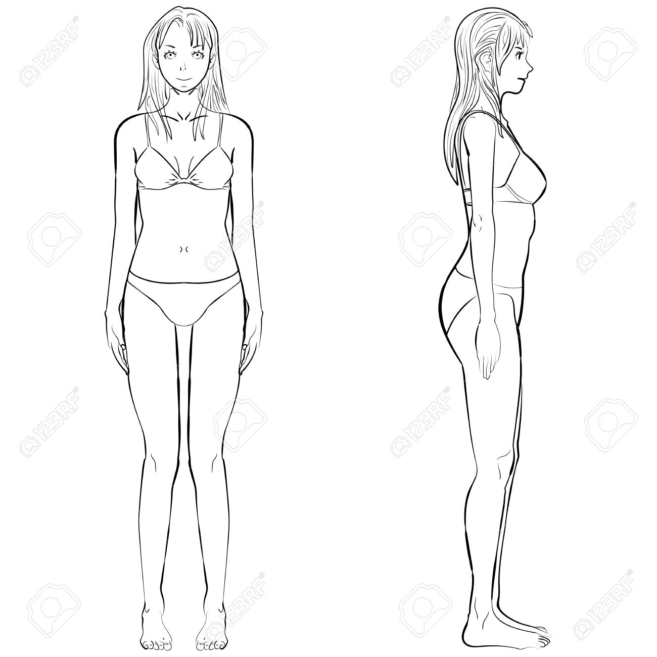 1300x1300 Basic Sketch Female Body Sketch Cartoon Set Of Isolated Female - Female Body Shape Sketch