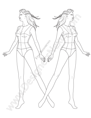 316x409 V65 View Female Fashion Figure Template - Female Body Sketch Template