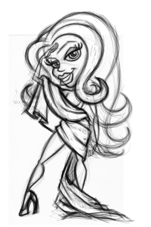 500x751 Liberty Girl Cartoon Character Pinup Sketch - Female Cartoon Sketches