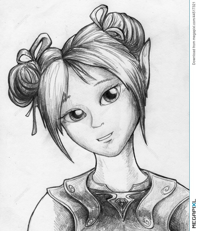 686x800 Anime Elf Girl Sketch Illustration 44517321 - Female Elf Sketch