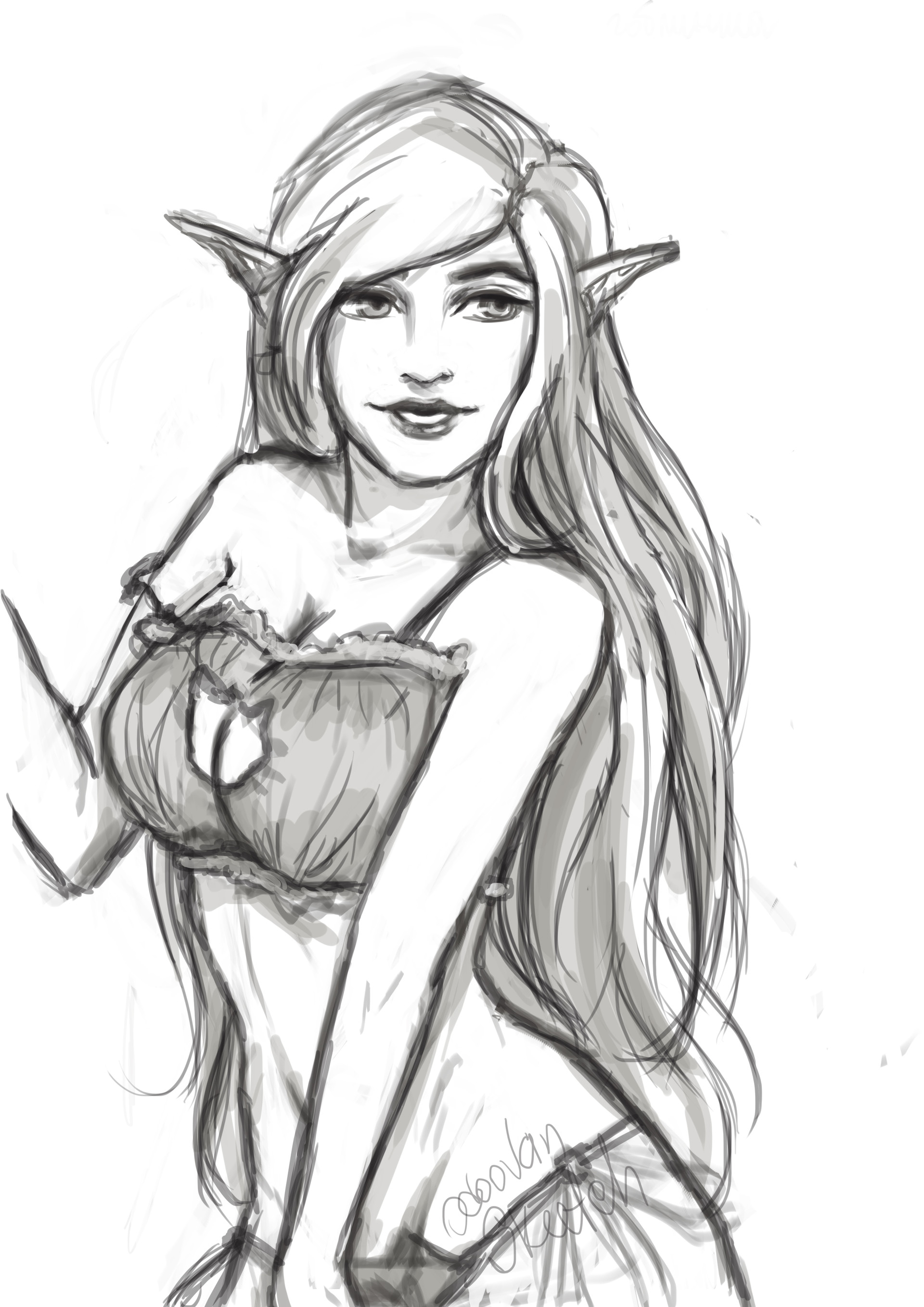 1920x2716 Natasha Odoovan - Female Elf Sketch