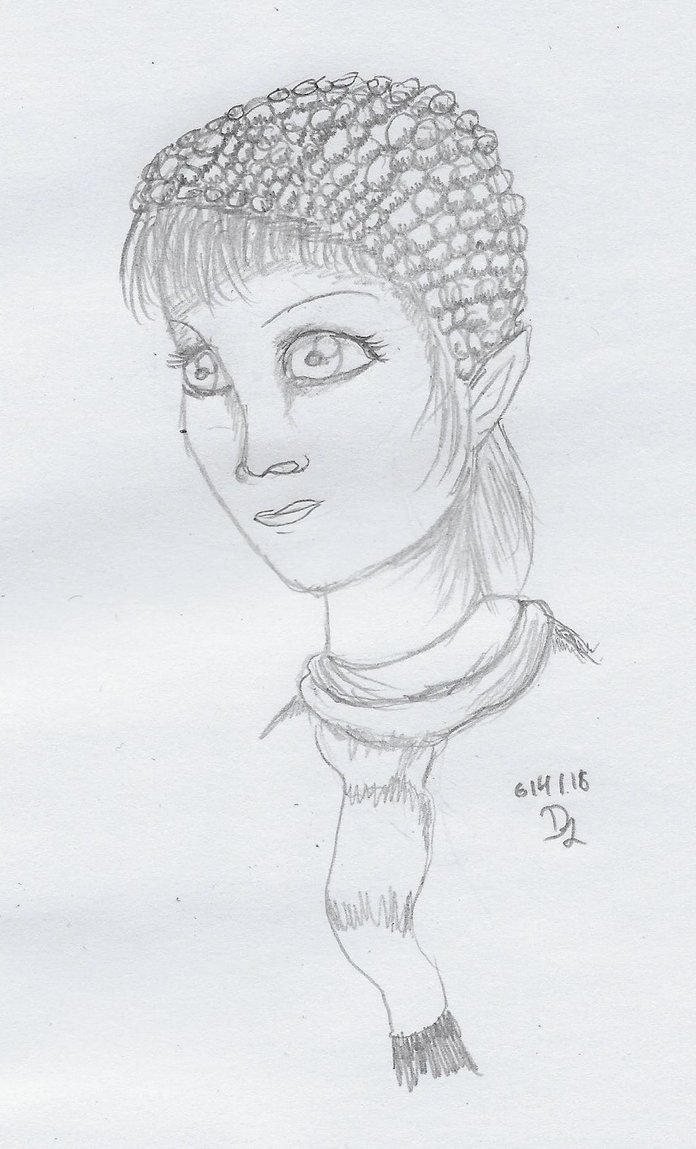 696x1149 Simple Sketch Female Elf Wearing A Scarf By Darkenlyght - Female Elf Sketch