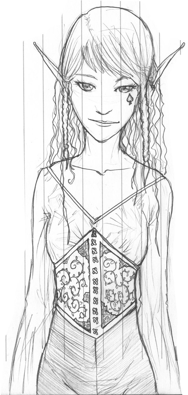 600x1263 Sketch Rouge Female Elf By Gohacoyote - Female Elf Sketch