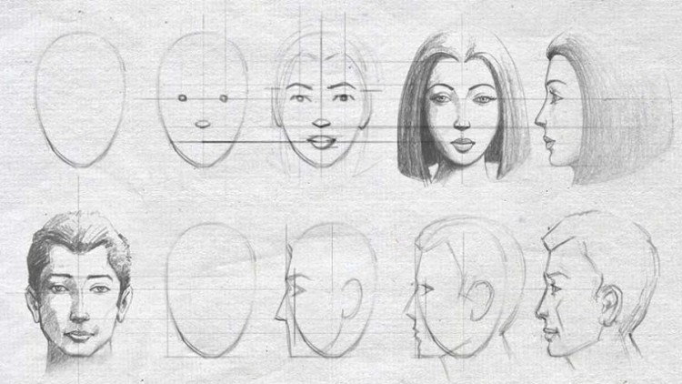 750x422 Drawing Amp Shading Beautiful Male And Female Face Easy Steps Udemy - Female Face Sketch